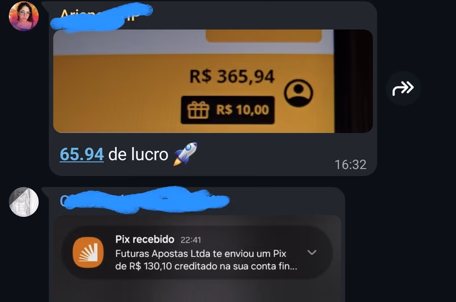 Comprovante de ganho validado no grupo
